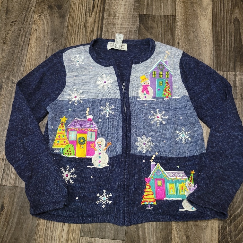 Tiara International‎ Christmas Collection Sweater Women's Large Snowman Full Zip